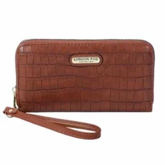 London Fog Handbags - London Fog Brown Croc Embossed Wristlet